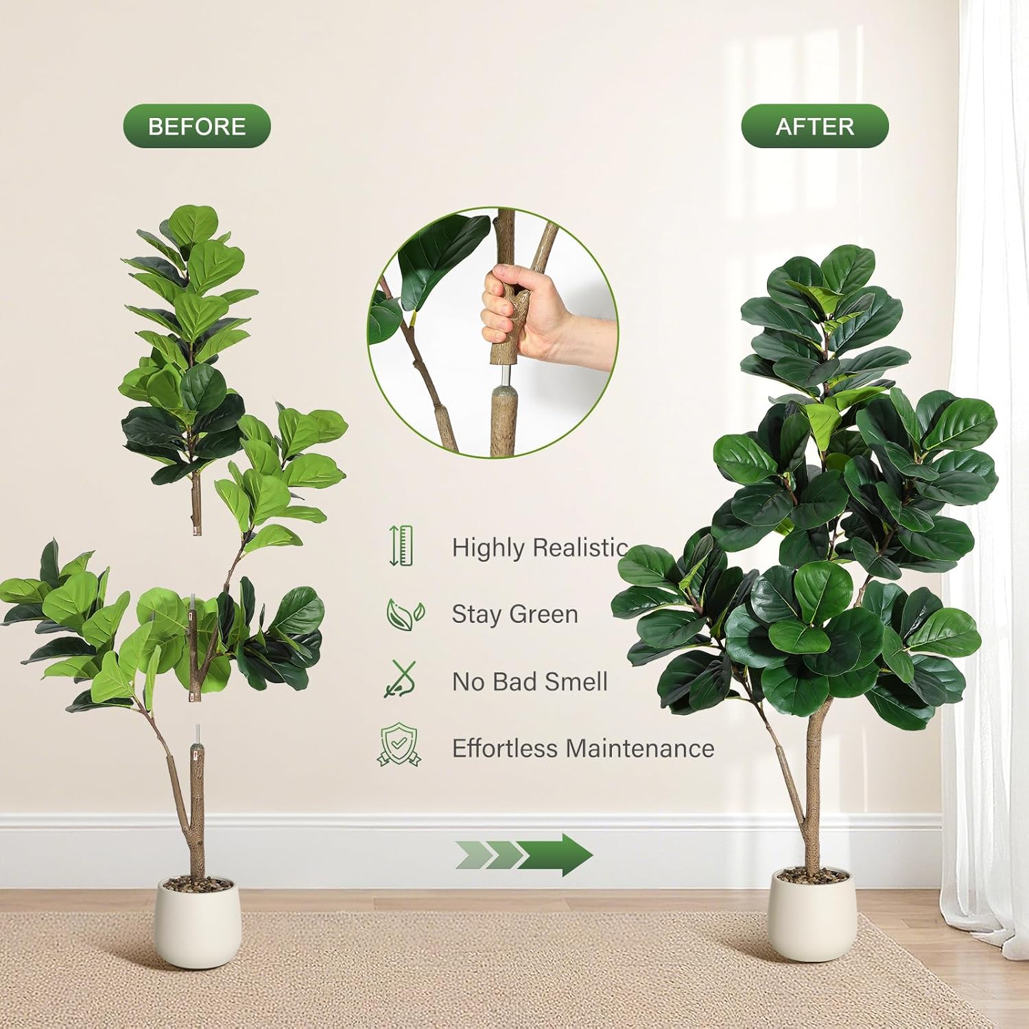 4-7피트 피들리프 무화과나무 인조 리얼리스틱 인조 피 - Ficus Lyrata Tree 리뷰 및 가격